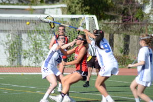 Leah Kenny takes a shot against Bronxville on May 2. Kenny had six goals in the Garnets’ 12-11 victory.