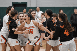 The Tuckahoe girls basketball team celebrates its win in the Class C title game on March 5, 2022. Photo/Mike Smith