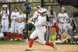 Alyssa Peduto connects to hit a three-run walk-off home run against Ardsley on April 25, 2022. Peduto’s blast gave the Eagles their sixth straight win.