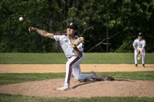 Jason Ugalde delivers a pitch during Eastchester's May 15 playoff game against John Jay. The Eagles fell 8-4 in extra innings.